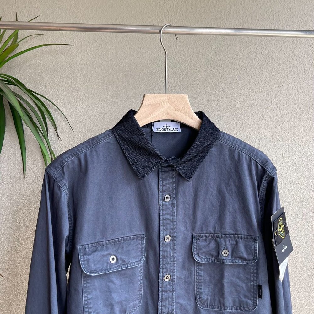 Stone Island Men's Washed Workwear Blue Shirt - Picture 3 of 9